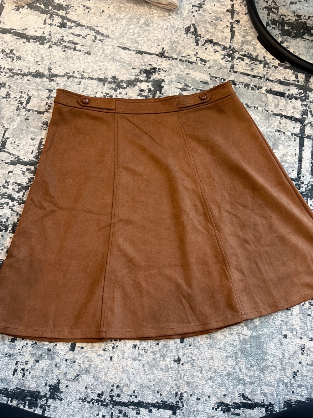 Brown Faux Leather A-Line Skirt with Buttoned Waist